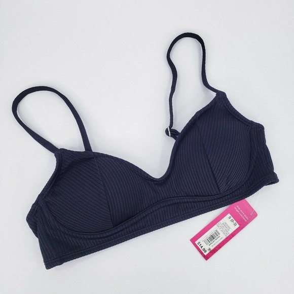 Xhilaration Bikini Swim Top Black Ribbed Juniors 3/5 Womens XS 0/2 - Picture 6 of 9